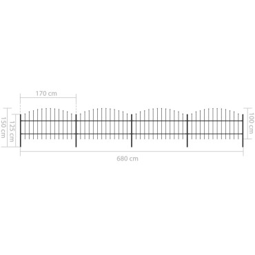 vidaXL Κάγκελα Περίφραξης με Λόγχες Μαύρα (0,75-1)x6,8 μ. Ατσάλινα