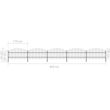 vidaXL Κάγκελα Περίφραξης με Λόγχες Μαύρα (0,75-1)x8,5 μ. Ατσάλινα