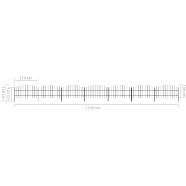 vidaXL Κάγκελα Περίφραξης με Λόγχες Μαύρα (0,75-1)x11,9 μ. Ατσάλινα