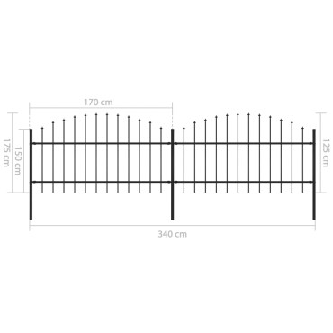 vidaXL Κάγκελα Περίφραξης με Λόγχες Μαύρα (1-1,25)x3,4 μ. Ατσάλινα