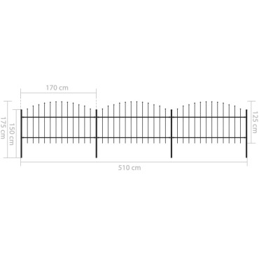 vidaXL Κάγκελα Περίφραξης με Λόγχες Μαύρα (1-1,25)x5,1 μ. Ατσάλινα