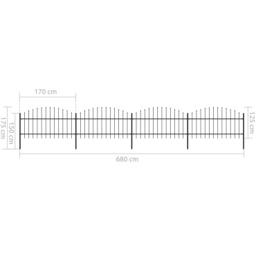 vidaXL Κάγκελα Περίφραξης με Λόγχες Μαύρα (1-1,25)x6,8 μ. Ατσάλινα