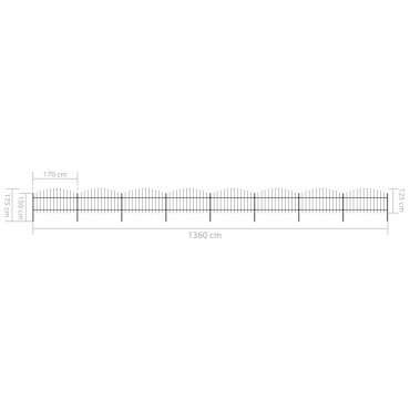 vidaXL Κάγκελα Περίφραξης με Λόγχες Μαύρα (1-1,25) x 13,6 μ. Ατσάλινα
