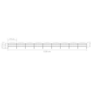 vidaXL Κάγκελα Περίφραξης με Λόγχες Μαύρα (1-1,25)x15,3 μ. Ατσάλινα