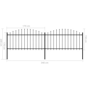 vidaXL Κάγκελα Περίφραξης με Λόγχες Μαύρα (1,25-1,5)x3,4 μ. Ατσάλινα