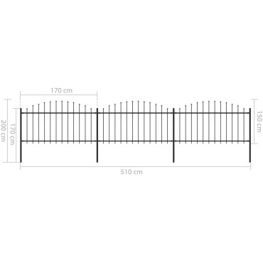 vidaXL Κάγκελα Περίφραξης με Λόγχες Μαύρα (1,25-1,5)x5,1 μ. Ατσάλινα