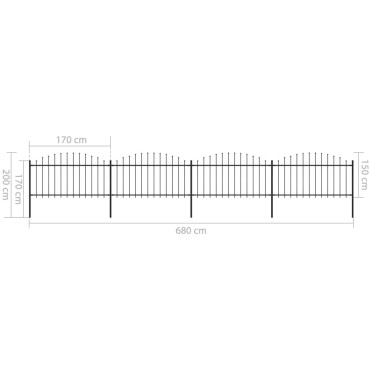 vidaXL Κάγκελα Περίφραξης με Λόγχες Μαύρα (1,25-1,5)x6,8 μ. Ατσάλινα