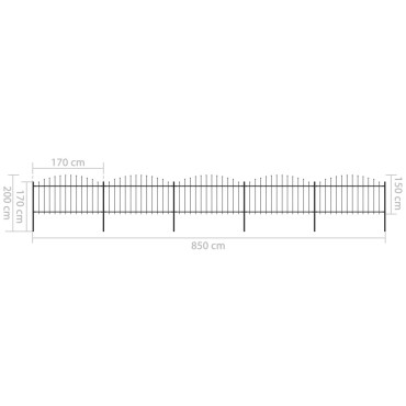 vidaXL Κάγκελα Περίφραξης με Λόγχες Μαύρα (1,25-1,5)x8,5 μ. Ατσάλινα