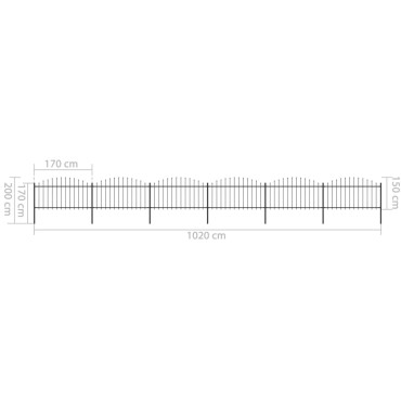 vidaXL Κάγκελα Περίφραξης με Λόγχες Μαύρα (1,25-1,5)x10,2 μ. Ατσάλινα