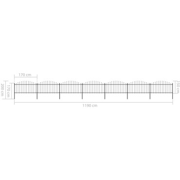 vidaXL Κάγκελα Περίφραξης με Λόγχες Μαύρα (1,25-1,5)x11,9 μ. Ατσάλινα