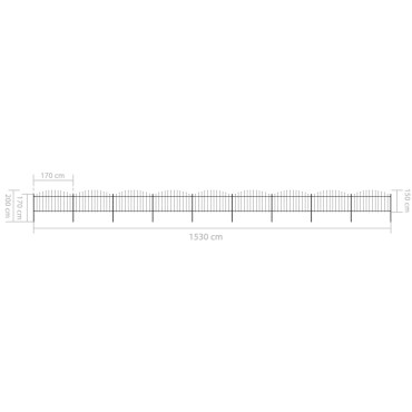 vidaXL Κάγκελα Περίφραξης με Λόγχες Μαύρα (1,25-1,5)x15,3 μ. Ατσάλινα