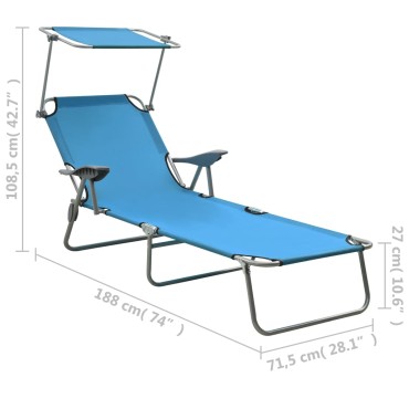 vidaXL Ξαπλώστρα Μπλε Ατσάλινη με Σκίαστρο 71,5x188x27cm 1 τεμ.