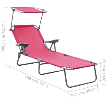 vidaXL Ξαπλώστρα Ροζ Ατσάλινη με Σκίαστρο 71,5x188x27cm 1 τεμ.