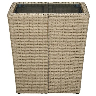 vidaXL Τραπέζι Βοηθητικό Μπεζ 41,5x41,5x44cm Συνθ.Ρατάν/Ψημένο Γυαλί 1 τεμ.