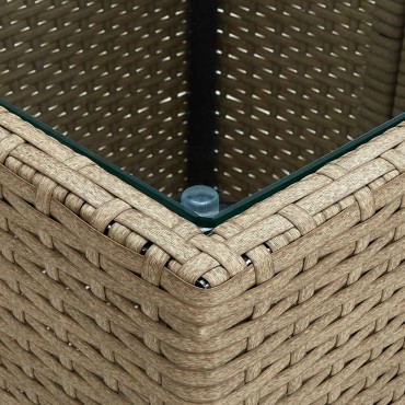 vidaXL Τραπέζι Βοηθητικό Μπεζ 41,5x41,5x44cm Συνθ.Ρατάν/Ψημένο Γυαλί 1 τεμ.