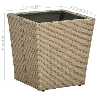 vidaXL Τραπέζι Βοηθητικό Μπεζ 41,5x41,5x44cm Συνθ.Ρατάν/Ψημένο Γυαλί 1 τεμ.