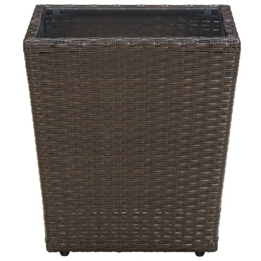 vidaXL Τραπέζι Βοηθητικό Καφέ 41,5x41,5x44cm Συνθ.Ρατάν/Ψημένο Γυαλί 1 τεμ.