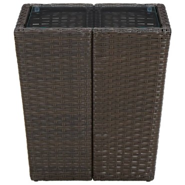 vidaXL Τραπέζι Βοηθητικό Καφέ 41,5x41,5x44cm Συνθ.Ρατάν/Ψημένο Γυαλί 1 τεμ.