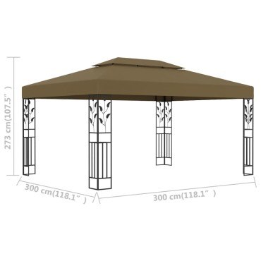 vidaXL Κιόσκι με Διπλή Οροφή Taupe 3 x 4 μ. 180 γρ/μ²