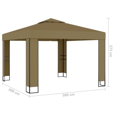 vidaXL Κιόσκι με Διπλή Οροφή Taupe 3 x 3 x 2,7 μ. 180 γρ/μ²