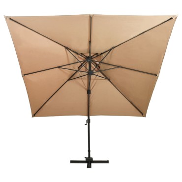 vidaXL Ομπρέλα Κρεμαστή Κήπου με Διπλή Οροφή Taupe 300 x 300 εκ.