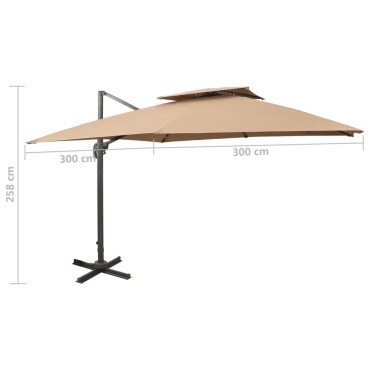 vidaXL Ομπρέλα Κρεμαστή Κήπου με Διπλή Οροφή Taupe 300 x 300 εκ.