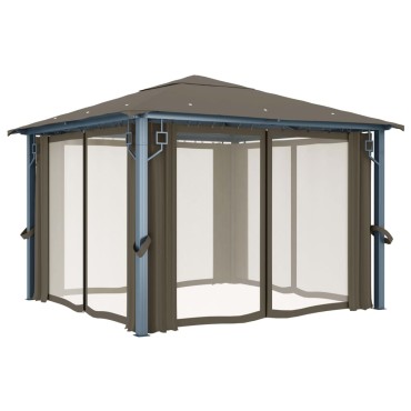 vidaXL Κιόσκι με Κουρτίνα Taupe 300 x 300 εκ. Αλουμινίου