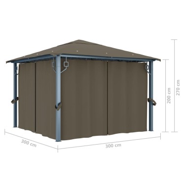 vidaXL Κιόσκι με Κουρτίνα Taupe 300 x 300 εκ. Αλουμινίου