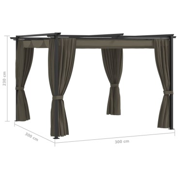 vidaXL Κιόσκι με Κουρτίνες Taupe 3 x 3 μ. Ατσάλινο