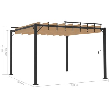 vidaXL Κιόσκι με Ανοιγόμενη Οροφή Taupe 3 x 3 μ. Ύφασμα και Αλουμίνιο
