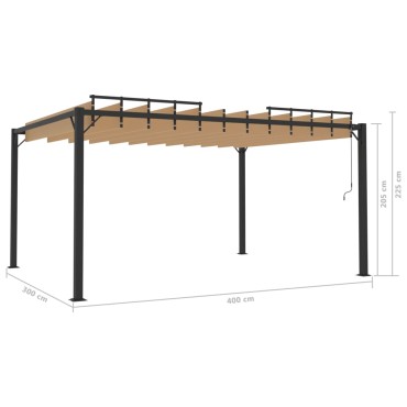 vidaXL Κιόσκι με Ανοιγόμενη Οροφή Taupe 3 x 4 μ. Ύφασμα και Αλουμίνιο