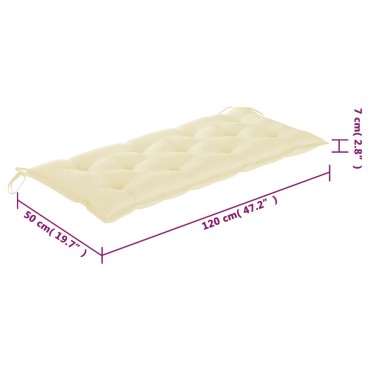 vidaXL Μαξιλάρι Πάγκου Κήπου Κρεμ Λευκό 120x(50+50)x7cm Ύφασμα Oxford