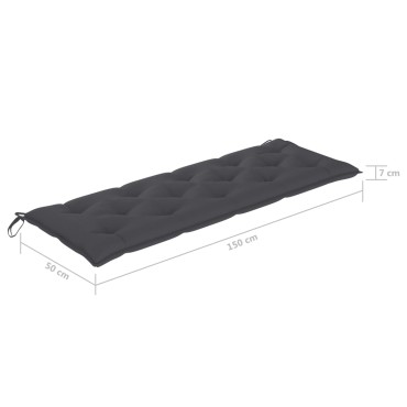 vidaXL Μαξιλάρι Πάγκου Κήπου Ανθρακί 150x(50+50)x7cm Ύφασμα Oxford
