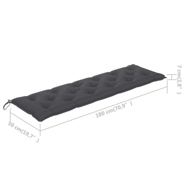 vidaXL Μαξιλάρι Πάγκου Κήπου Ανθρακί 180x(50+50)x7cm Ύφασμα Oxford