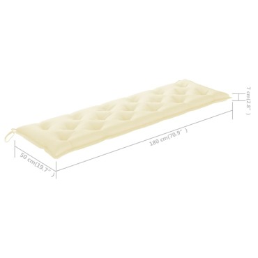 vidaXL Μαξιλάρι Πάγκου Κήπου Κρεμ Λευκό 180x(50+50)x7cm Ύφασμα Oxford