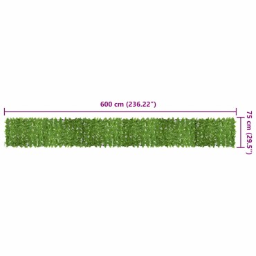vidaXL Διαχωριστικό Βεράντας με Φύλλα Πράσινο 600 x 75 εκ.