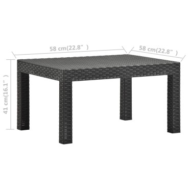 vidaXL Τραπέζι Κήπου Ανθρακί 58x58x41cm από Ρατάν Πολυπροπυλενίου 1 τεμ.