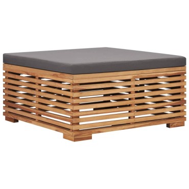 vidaXL Σετ Τραπέζι Κήπου & Υποπόδιο Μασίφ Ξύλο Teak με Γκρι Μαξιλάρι 70x70x31cm
