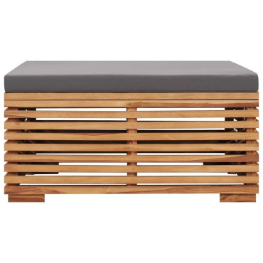 vidaXL Σετ Τραπέζι Κήπου & Υποπόδιο Μασίφ Ξύλο Teak με Γκρι Μαξιλάρι 70x70x31cm