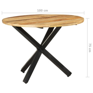 vidaXL Τραπεζαρία Στρογγυλή 100x100x75cm Ακατέργαστο Ξύλο Μάνγκο 1 τεμ.