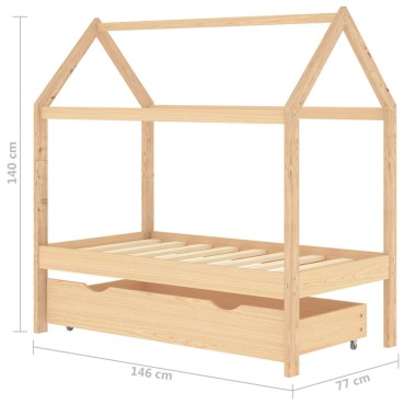 vidaXL Πλαίσιο Κρεβατιού Παιδικό με Συρτάρι 70x140cm Μασίφ Ξύλο Πεύκου 1 τεμ. - Μονό