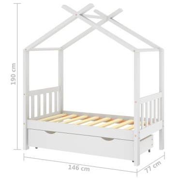 vidaXL Πλαίσιο Κρεβατιού Παιδικό με Συρτάρι Λευκό 70x140cm Ξύλο Πεύκου 1 τεμ. - Μονό