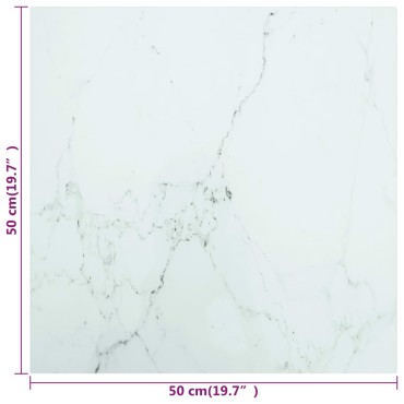 vidaXL Επιφάνεια Τραπεζιού Λευκή 50x50cm 6 χιλ Ψημ. Γυαλί Μαρμ. Σχέδιο 1 τεμ.