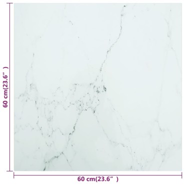vidaXL Επιφάνεια Τραπεζιού Λευκή 60x60cm 6 χιλ Ψημ. Γυαλί Μαρμ. Σχέδιο 1 τεμ.