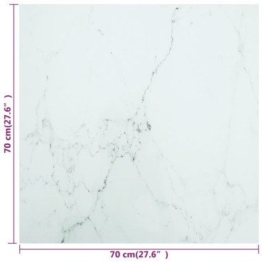 vidaXL Επιφάνεια Τραπεζιού Λευκή 70x70cm 6χιλ Ψημ. Γυαλί Μαρμ. Σχέδιο 1 τεμ.