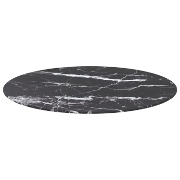 vidaXL Επιφάνεια Τραπεζιού Μαύρη 80x1cm Ψημ. Γυαλί Μαρμ. Σχέδιο 1 τεμ.