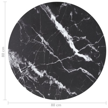 vidaXL Επιφάνεια Τραπεζιού Μαύρη 80x1cm Ψημ. Γυαλί Μαρμ. Σχέδιο 1 τεμ.