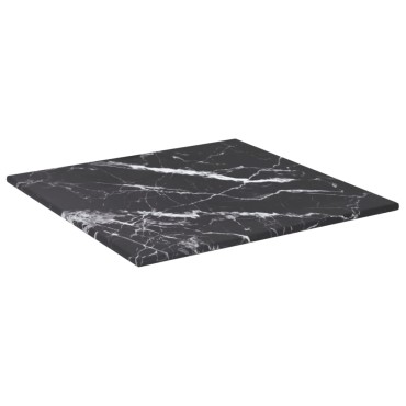 vidaXL Επιφάνεια Τραπεζιού Μαύρη 30x30cm 6 χιλ Ψημ. Γυαλί Μαρμ. Σχέδιο 1 τεμ.