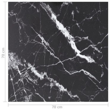 vidaXL Επιφάνεια Τραπεζιού Μαύρη 70x70cm 6 χιλ Ψημ. Γυαλί Μαρμ. Σχέδιο 1 τεμ.