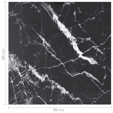 vidaXL Επιφάνεια Τραπεζιού Μαύρη 80x80cm 6 χιλ Ψημ. Γυαλί Μαρμ. Σχέδιο 1 τεμ.